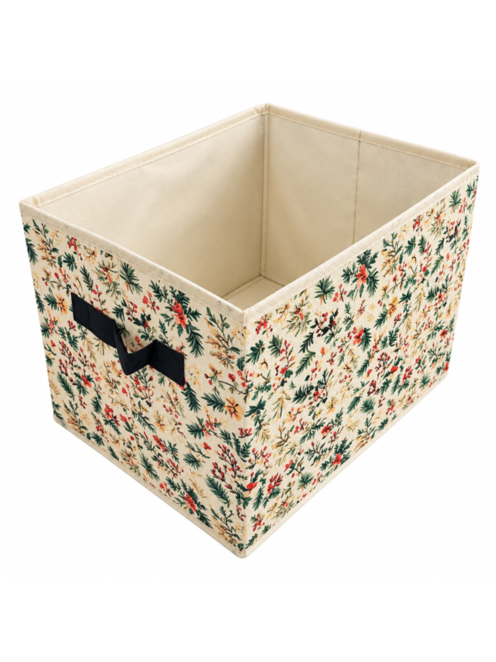 Christmas Floral Storage Bin - Collapsible Fabric Organizer Basket - NWOT
